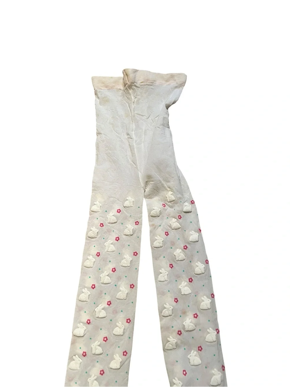 Vintage Girls Size‎ Medium/ Large Springtime Bunny Tights White Pink Floral